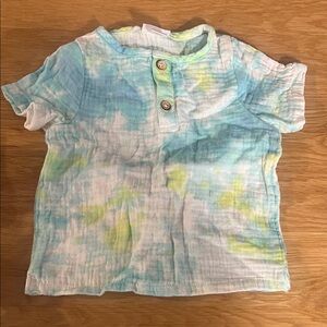 Cat & Jack Blue and Green Tie-Dye Button Down Shirt